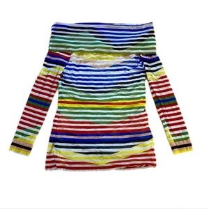 rainbow striped designer mesh nylon off the shoulder top